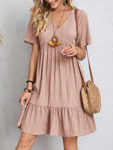 V Neck A-Line Casual Loose Short Sleeve Mini Beach Dress