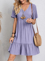 V Neck A-Line Casual Loose Short Sleeve Mini Beach Dress