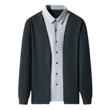 Men's fake two-piece shirt collar knitted cardigan!