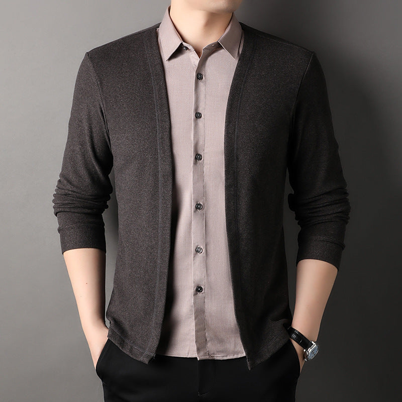 Men's fake two-piece shirt collar knitted cardigan!