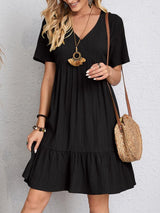 V Neck A-Line Casual Loose Short Sleeve Mini Beach Dress