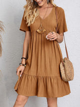 V Neck A-Line Casual Loose Short Sleeve Mini Beach Dress