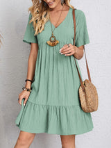 V Neck A-Line Casual Loose Short Sleeve Mini Beach Dress